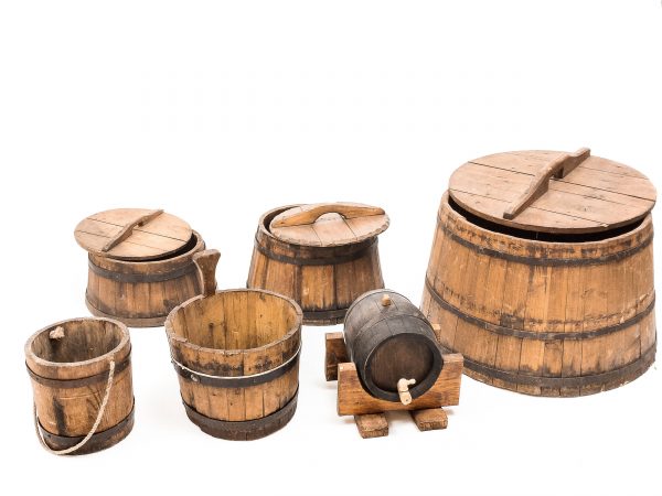wooden storage containers for food grains or wine