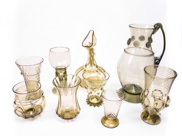historical glass in green colour medieval feast