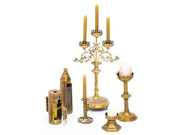 historical brass leather ceramic lighting with candles