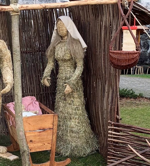 life size straw nativity set for medieval christmas