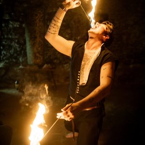 fire fakir for medieval fireshow as jester