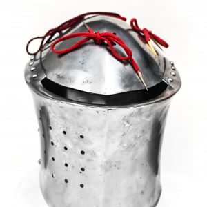Copy of medieval horse riding war helmet for rent