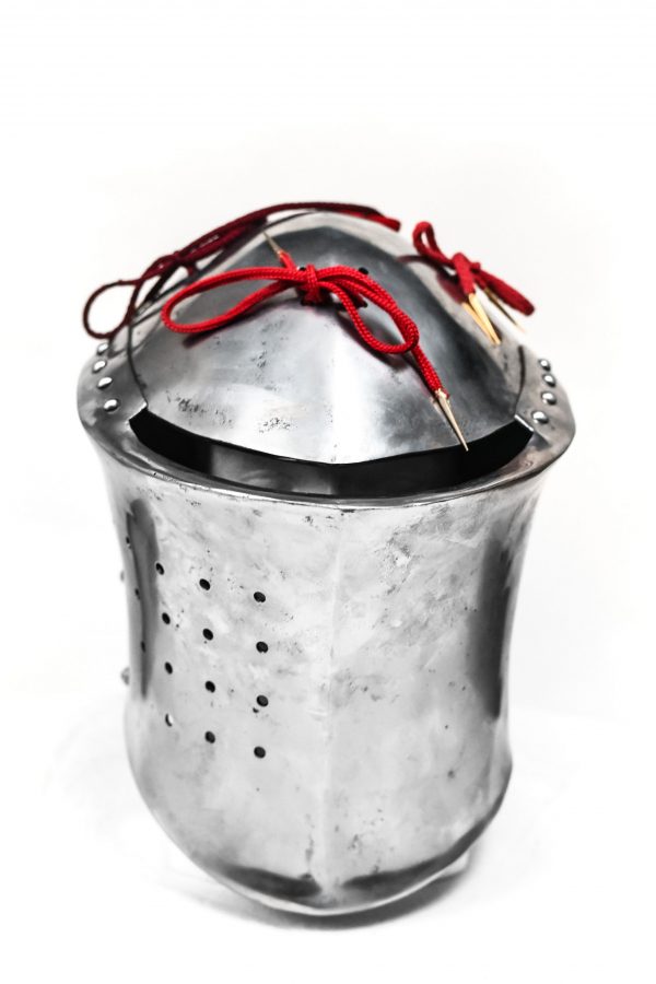 Copy of medieval horse riding war helmet for rent