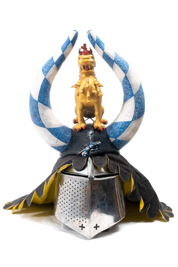 Copy of medieval horse riding war helmet for rent