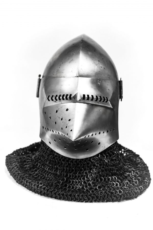 Copy of medieval horse riding war helmet for rent