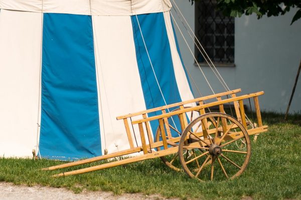 medieval historical wooden cart or farm wagon for rent
