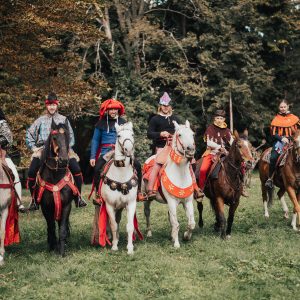 The royal court male extras also knights from 14th-15th century big group comparz for movie or commercial as big group casting