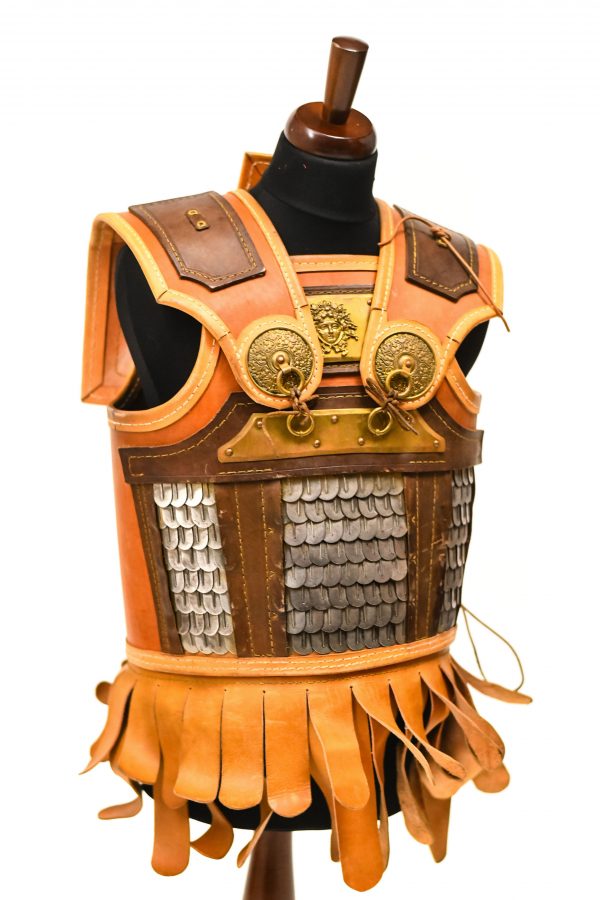 antique grek armour made of leather with medusa for rent