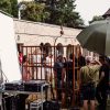 prop construction of extra large iron cage in medieval design for commercial or movie