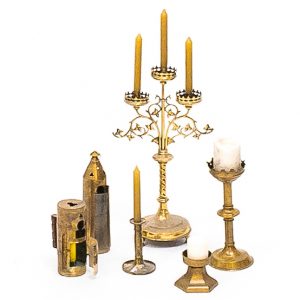 historical brass leather ceramic lighting with candles
