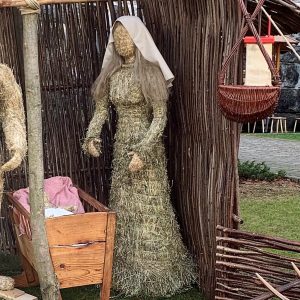 life size straw nativity set for medieval christmas