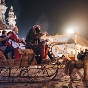 Medieval historical horse drawn sleigh for rent by Hector