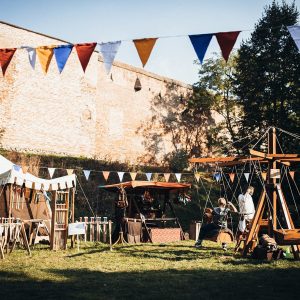 set scenery of medieval fair for commercial or movie