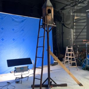 wooden dovecot on extra large pedestal for set of commercial or movie